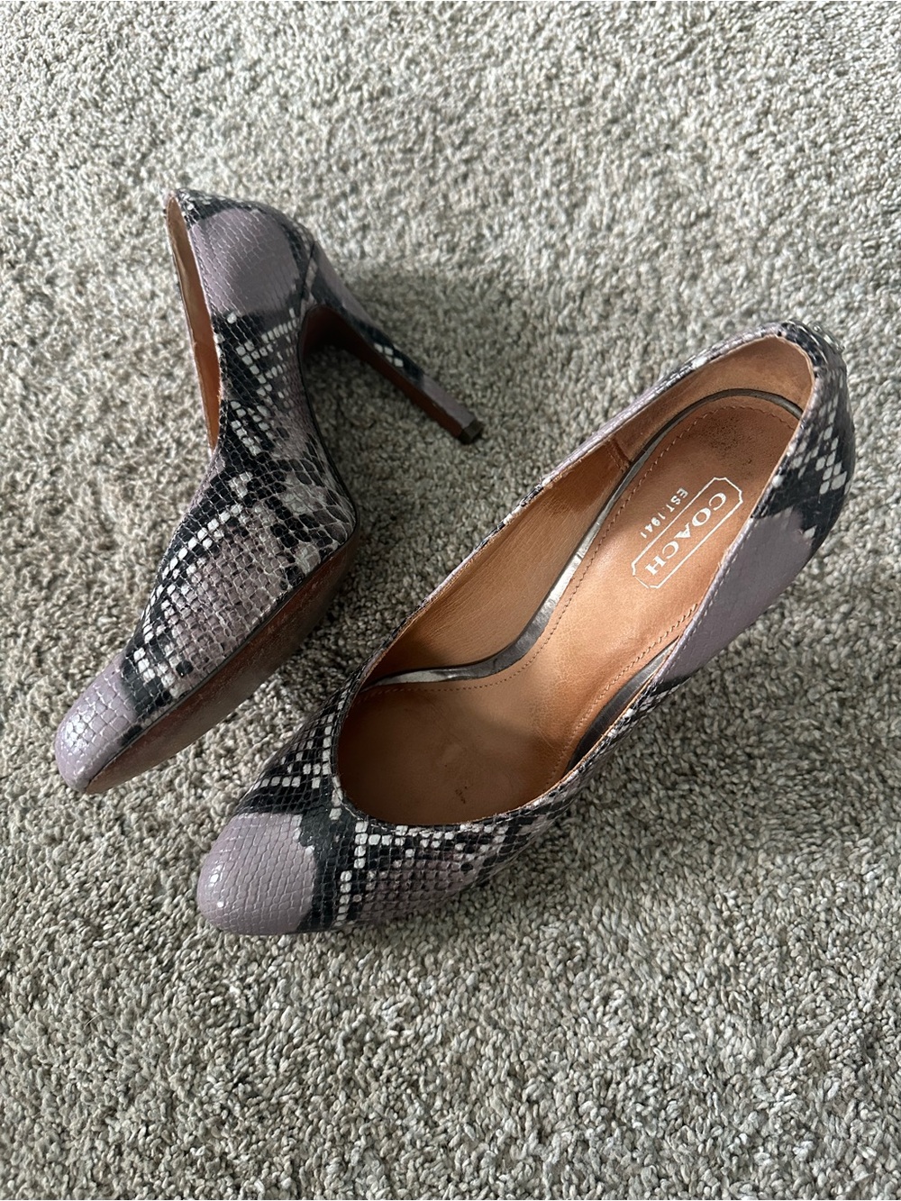 Coach Urban Printed Snake Leather High Heels in Gray and Black